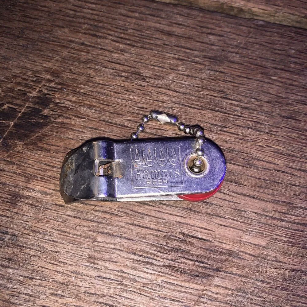Vintage Hamm's Beer Dual Folding Opener Vaughan USA Key Chain Open Bottle Swivel